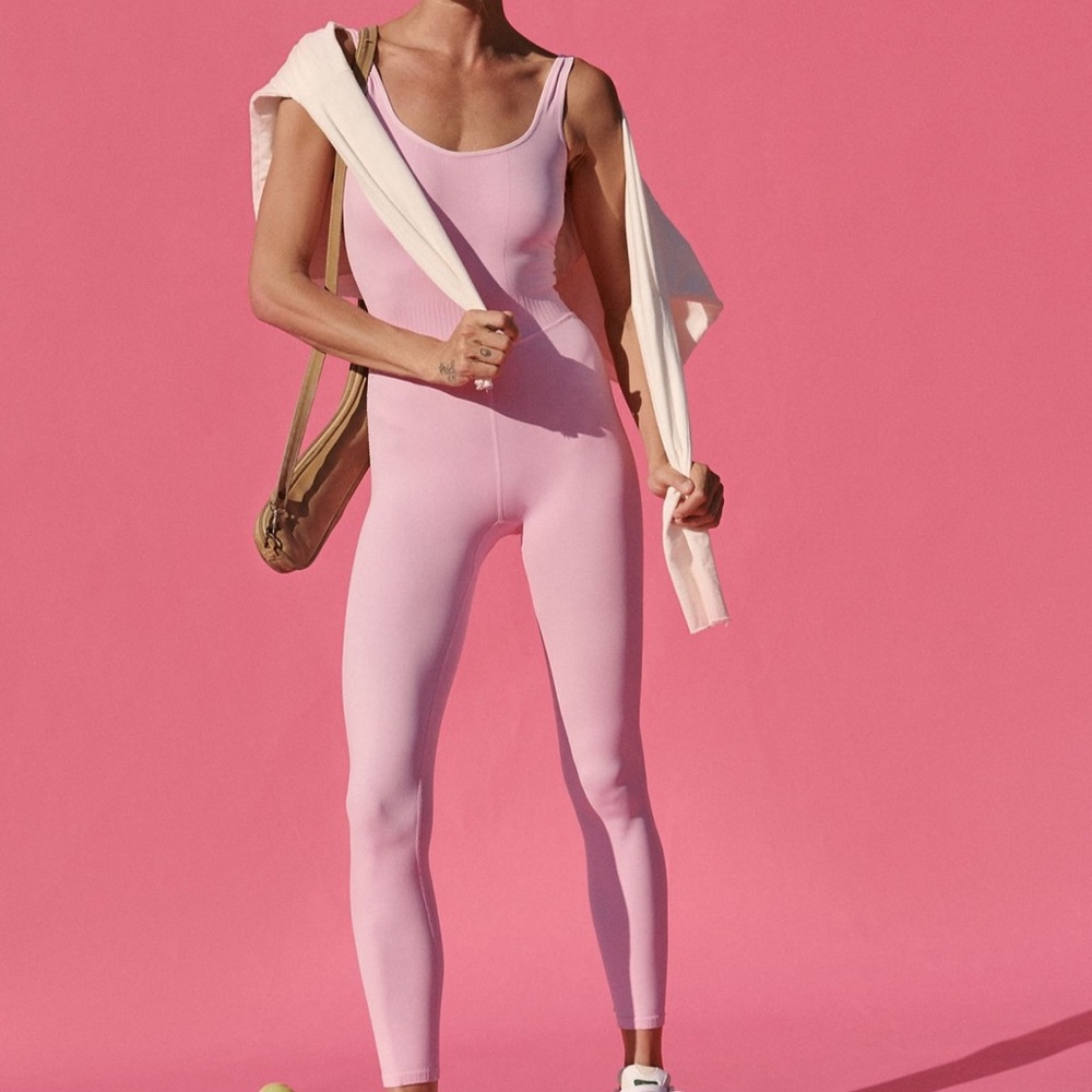 NWOT Free People Good Karma Onesie in Prism Pink